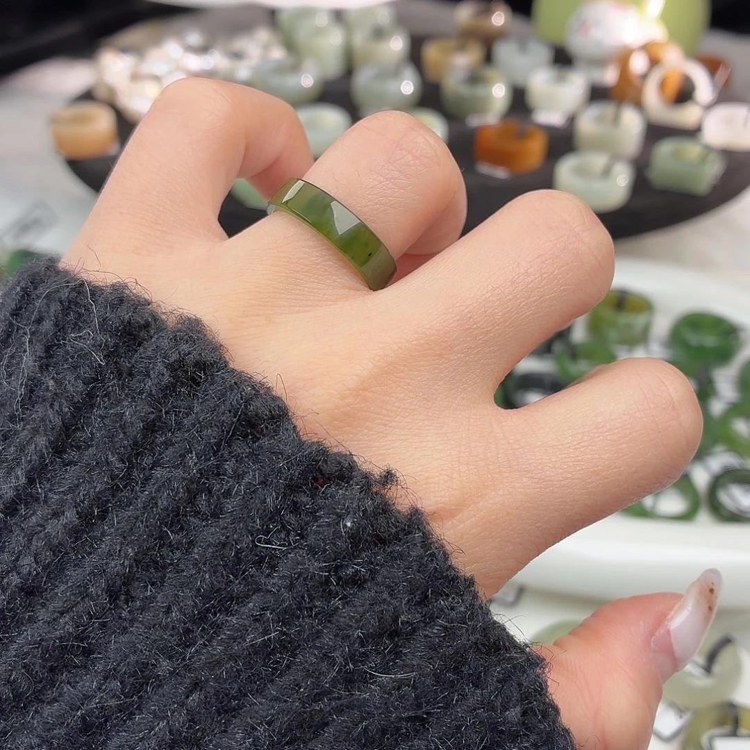 和田玉未镶嵌戒指S71碧玉窄直切17.3