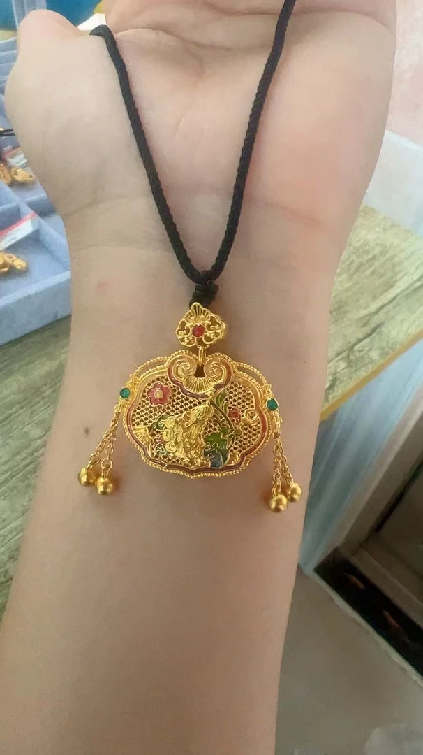 古法黄金花丝锁包足金吊坠