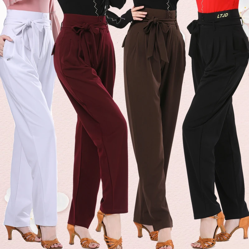 新款l拉丁舞蹈长裤女广场舞高腰显瘦系带小脚萝卜裤时尚百搭