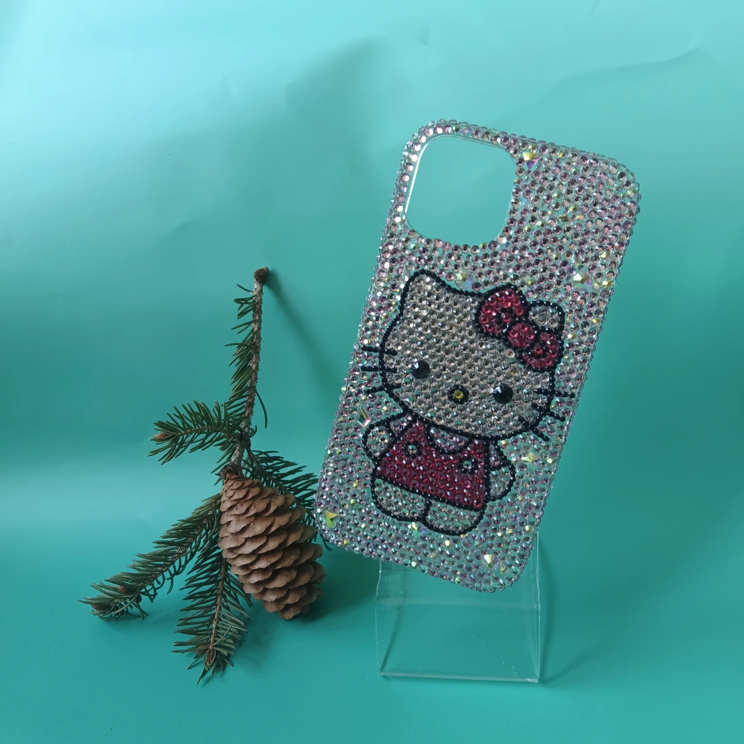 奢华满钻站姿KT猫适用苹果16 15 14 13所有型号手机壳防摔软边