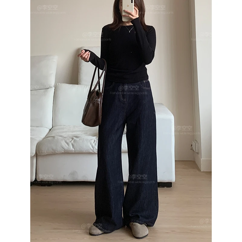 李空空【回归舒适秋款】丹宁蓝直筒牛仔裤显瘦秋季宽松时尚休闲裤子