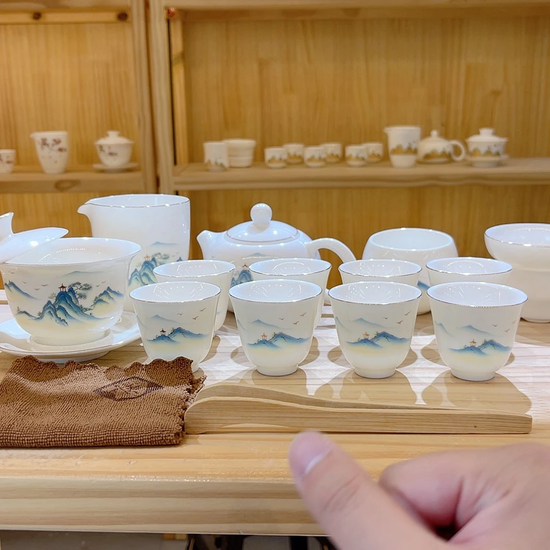 杯玄致羊脂玉瓷茶具套装