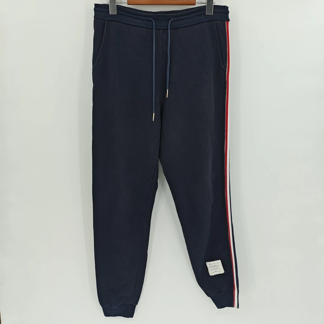 99新 THOMBROWNE 藏青色彩条设计休闲卫裤/2码/Sw24714