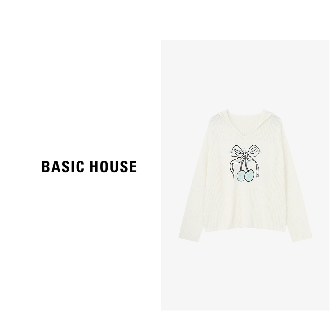 Basic House/百家好长袖时尚休闲百搭宽松印花针织衫-B0625B5GIW2