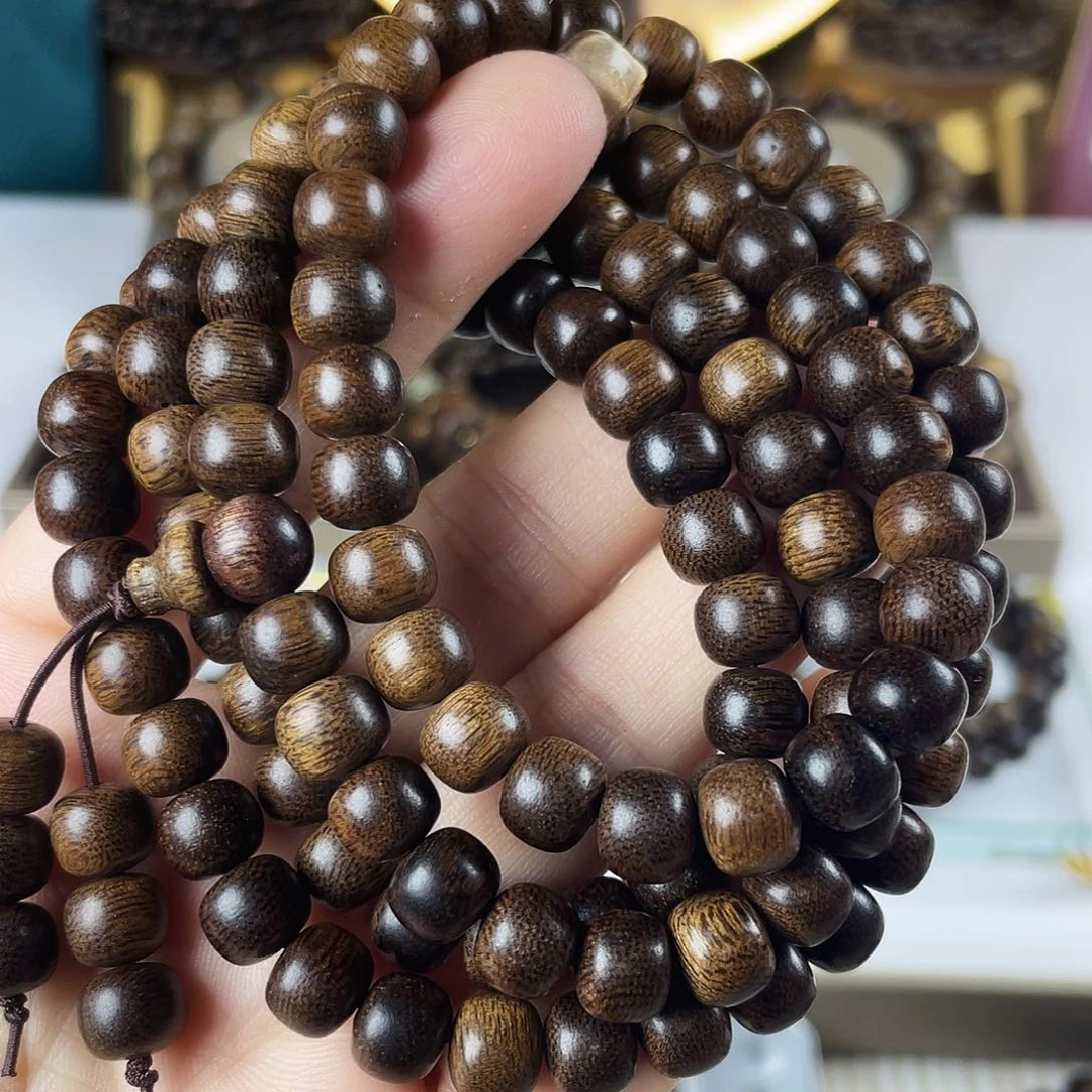 沉香手串越南富森红土玉化老料瘤疤7×8