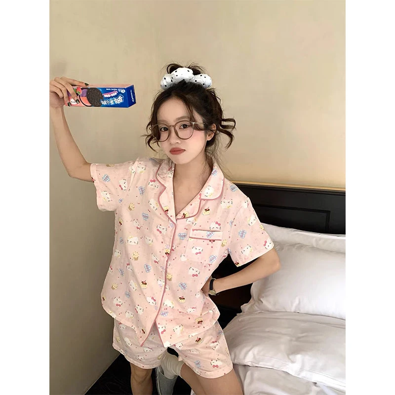 ins风新款热卖云朵棉睡衣女夏季短袖短裤套装可爱卡通少女家居服