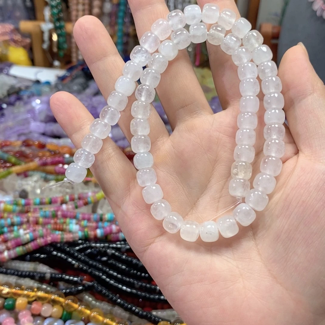 玛瑙/玉髓合金珠宝半成品白水晶垛珠一条卡8mm