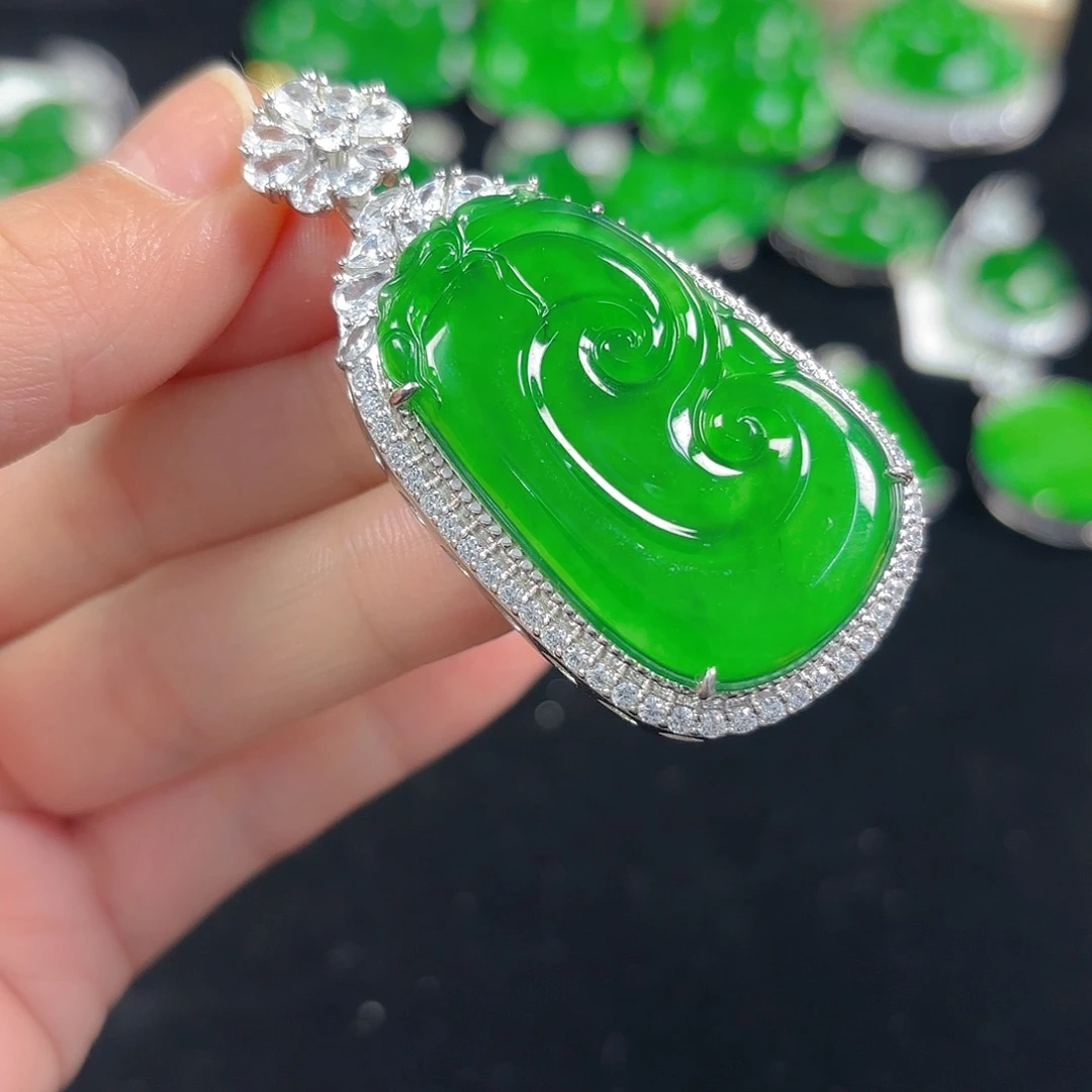 翡翠银S925镶嵌吊坠(不含链)