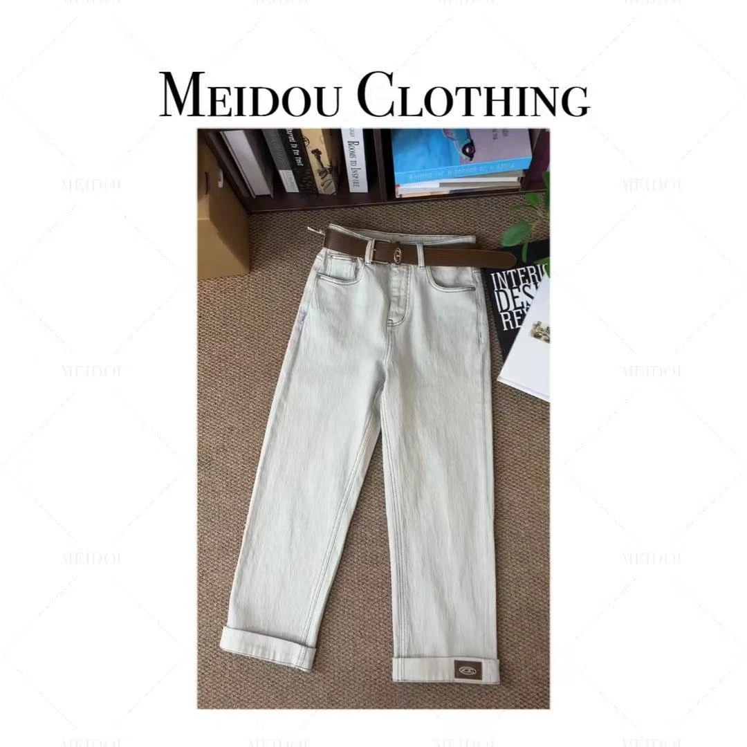MEIDOU-8613【皮标牛仔裤】 高腰休闲风牛仔裤显瘦烟管裤