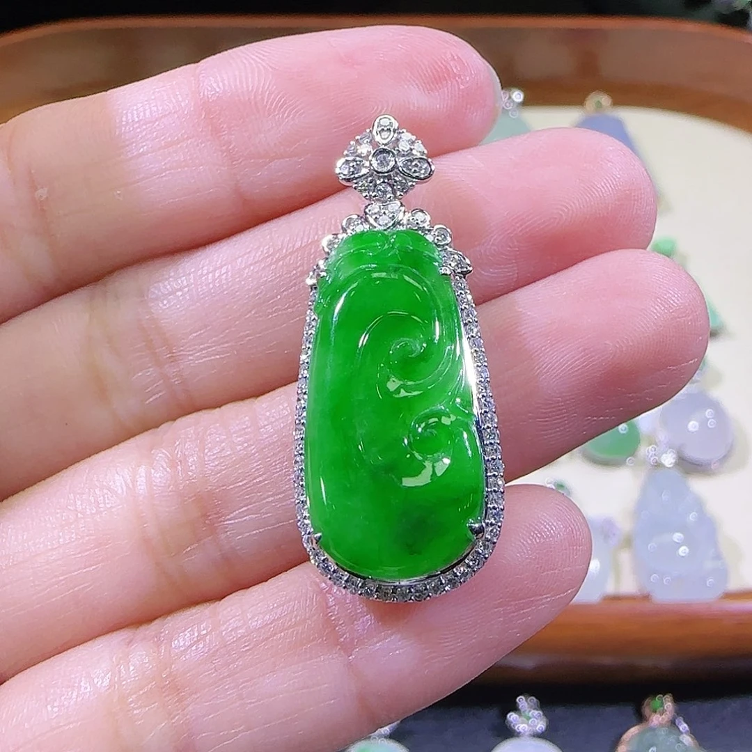 翡翠18K金镶嵌吊坠(不含链)