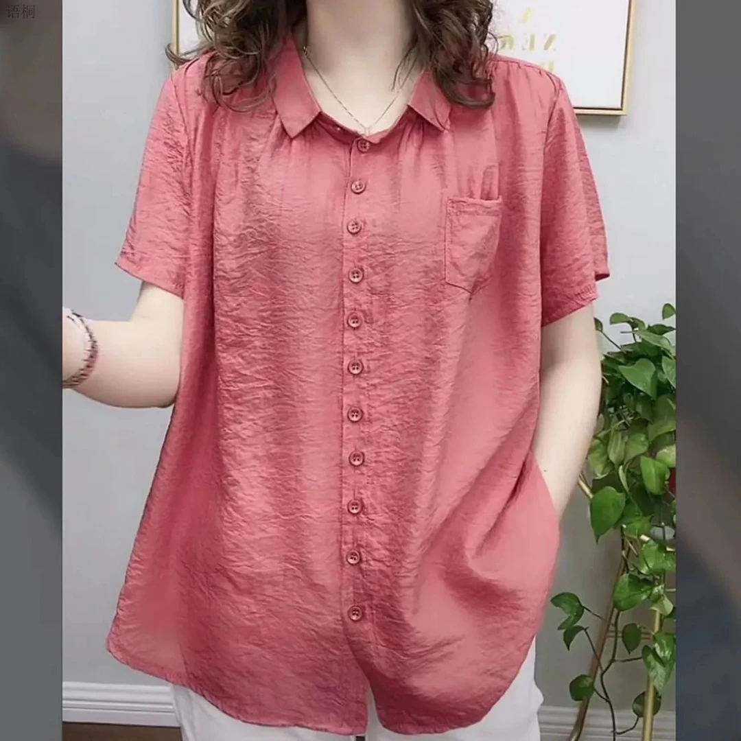 高档胖人女装胖妈妈加肥加大码衬衫遮肚子上衣老年人女装短袖开衫