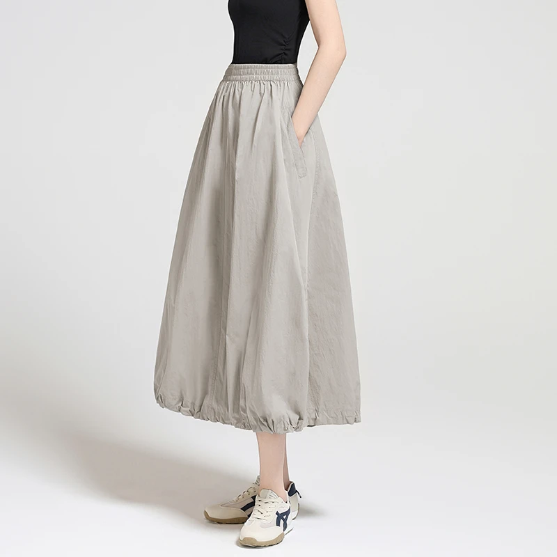 念吾半身裙女2025新款夏季a字简约户外抽绳裙子立体蓬蓬花苞伞裙