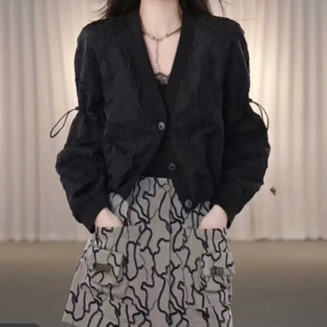 AMASS/阿玛施春夏新款肌理抽褶上衣气质高级提花短款外套女540036