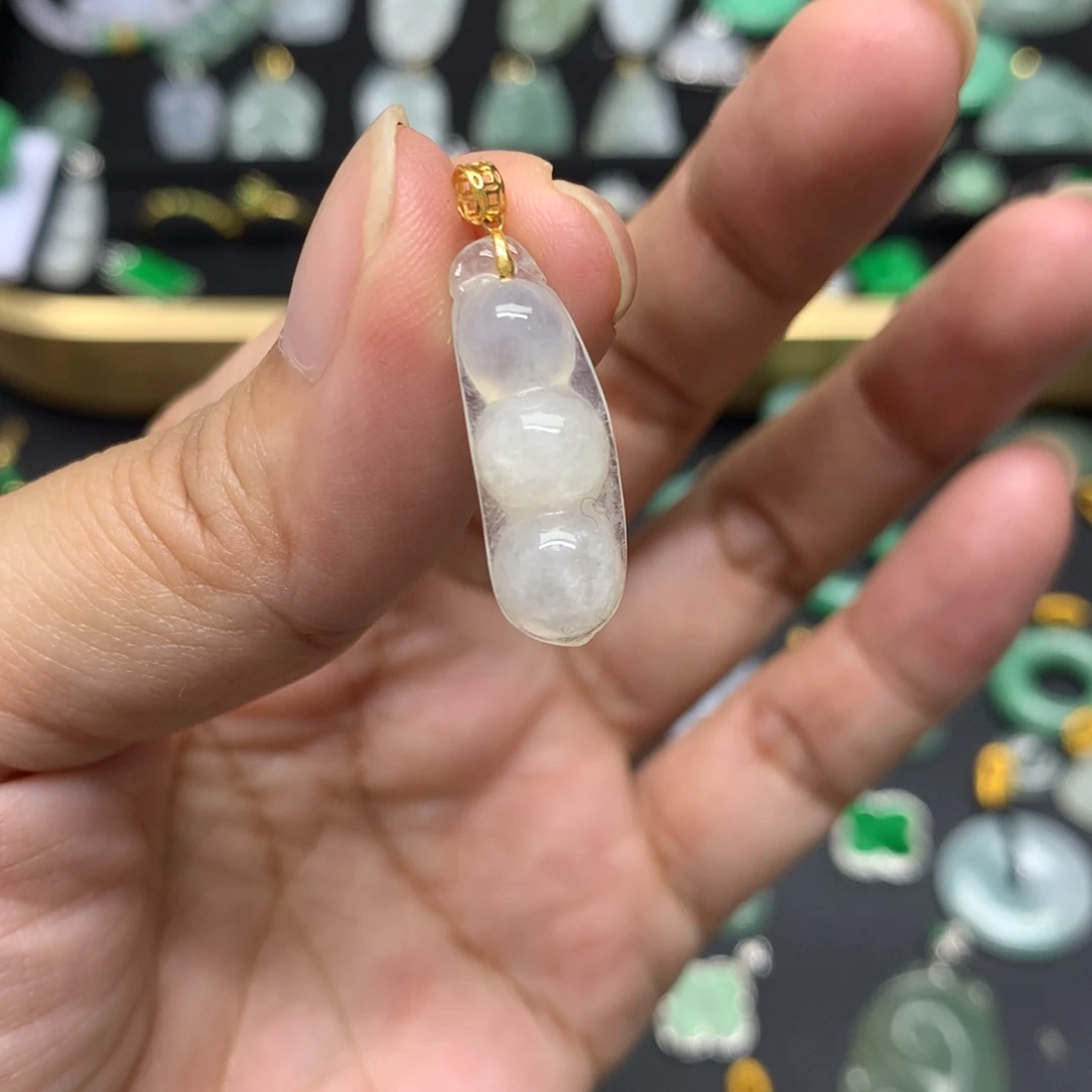 吊坠(不含链)18K金镶嵌翡翠有纹裂