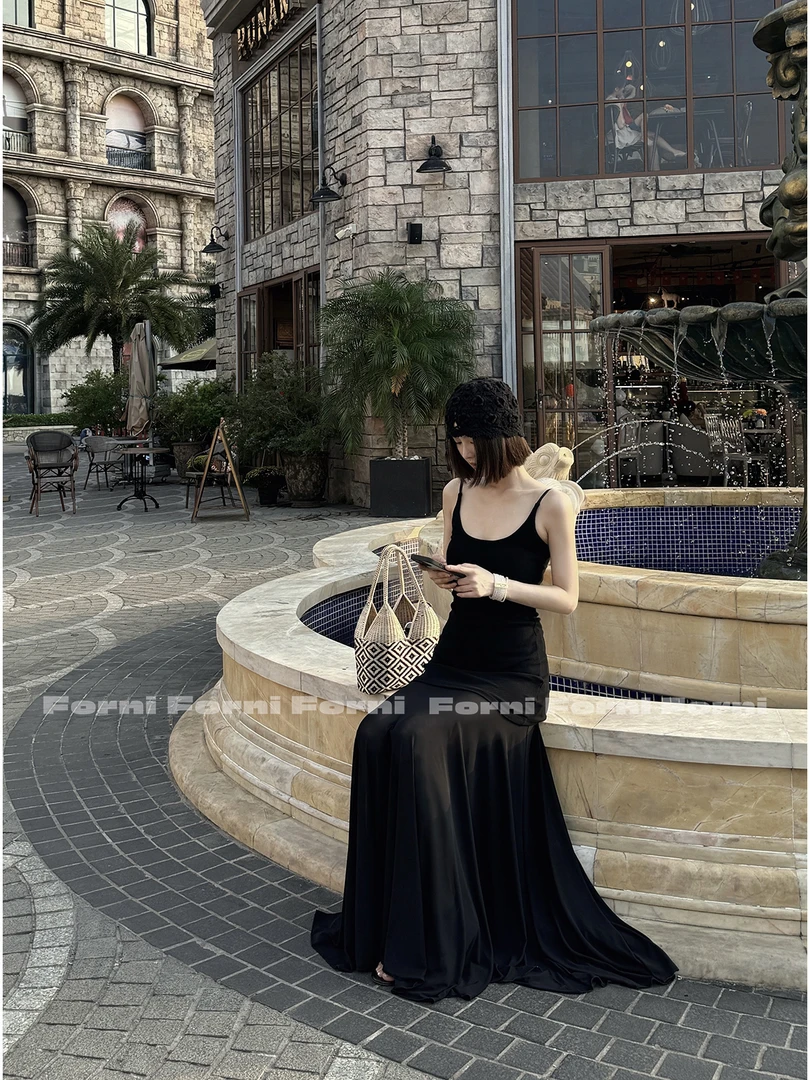 慕拾里MSL 淡人仙女裙春夏清冷艺术拼接网纱新疆棉显瘦针织吊带裙