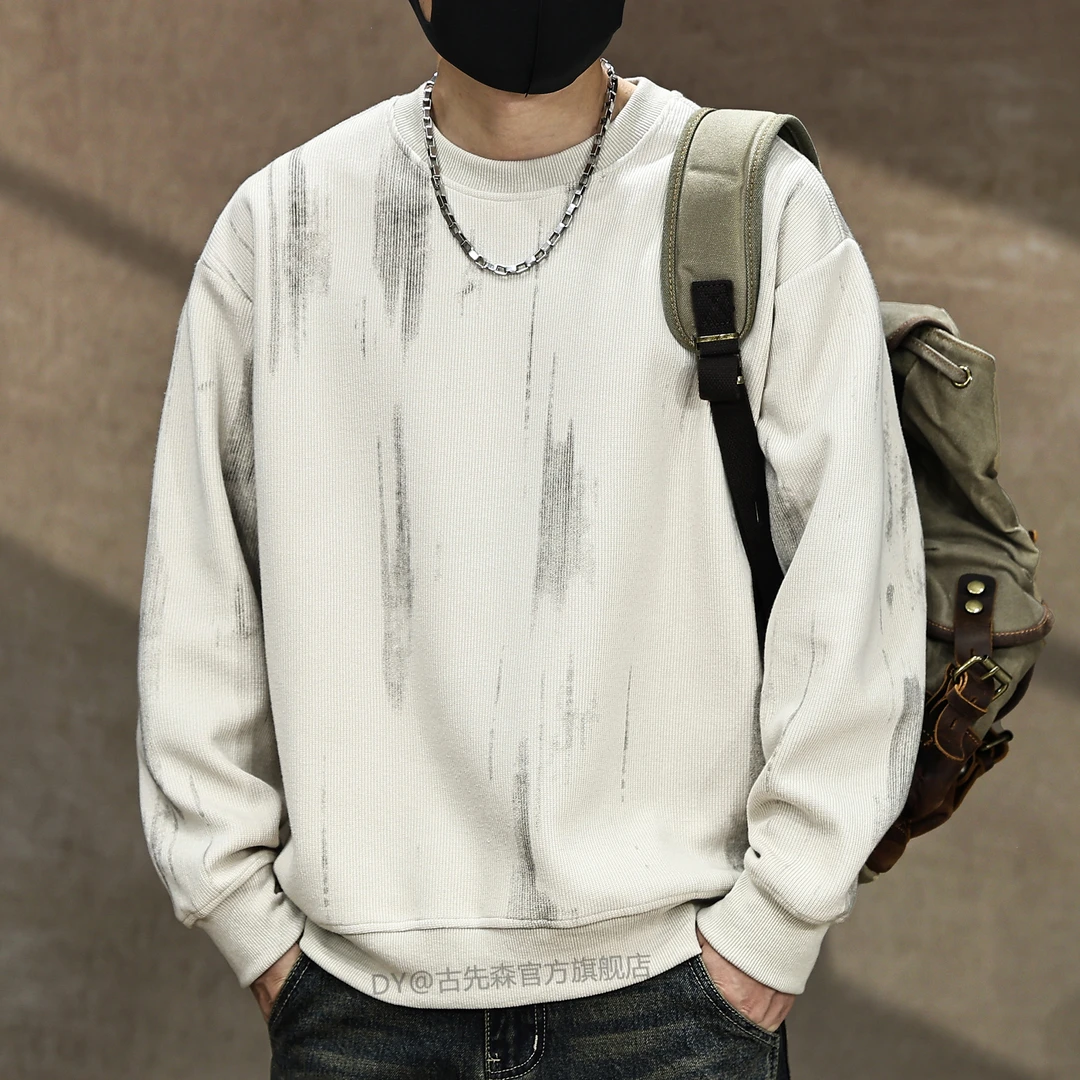 500g重磅厚实质感圆领卫衣男秋季新款宽松设计感印花高端复古外套