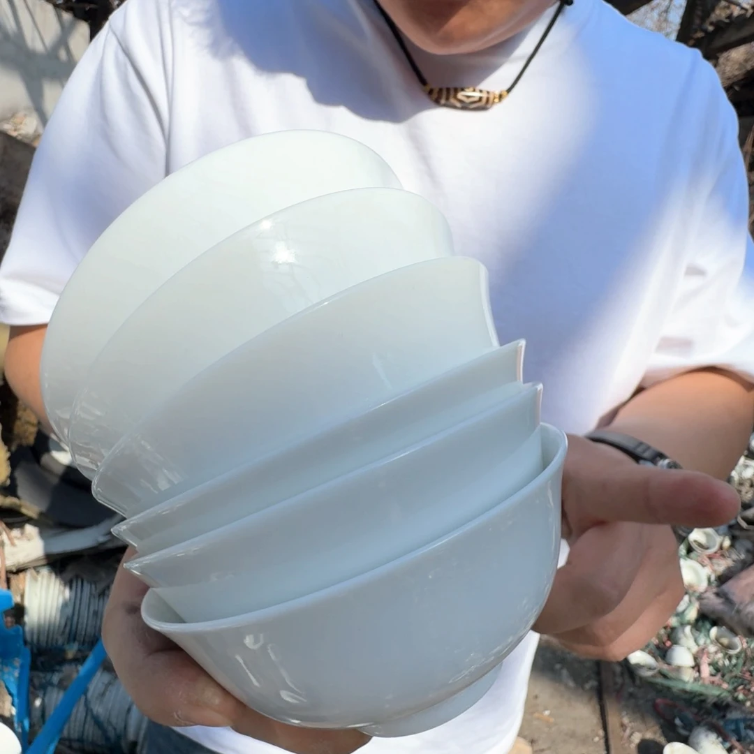 瓷片景德镇高温陶瓷玉泥胎反口米饭碗6个