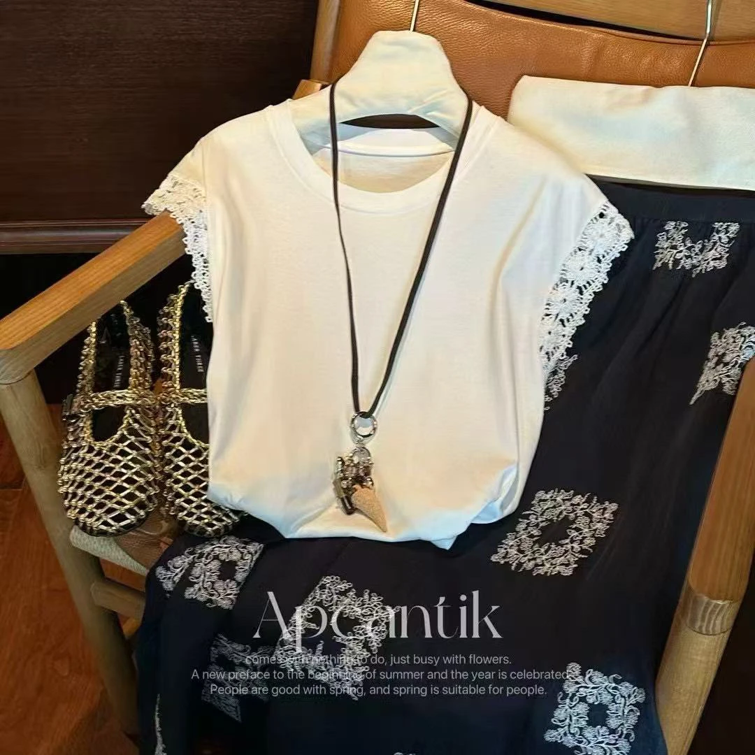 【高端】 手工提花编织蝴蝶飞袖丝光百棉质感短袖T气质百搭上衣短T