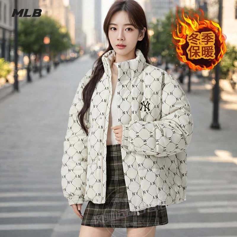 MLB美职棒男女白色印花羽绒服24冬季运动服纽约洋基外套3ADJM1046