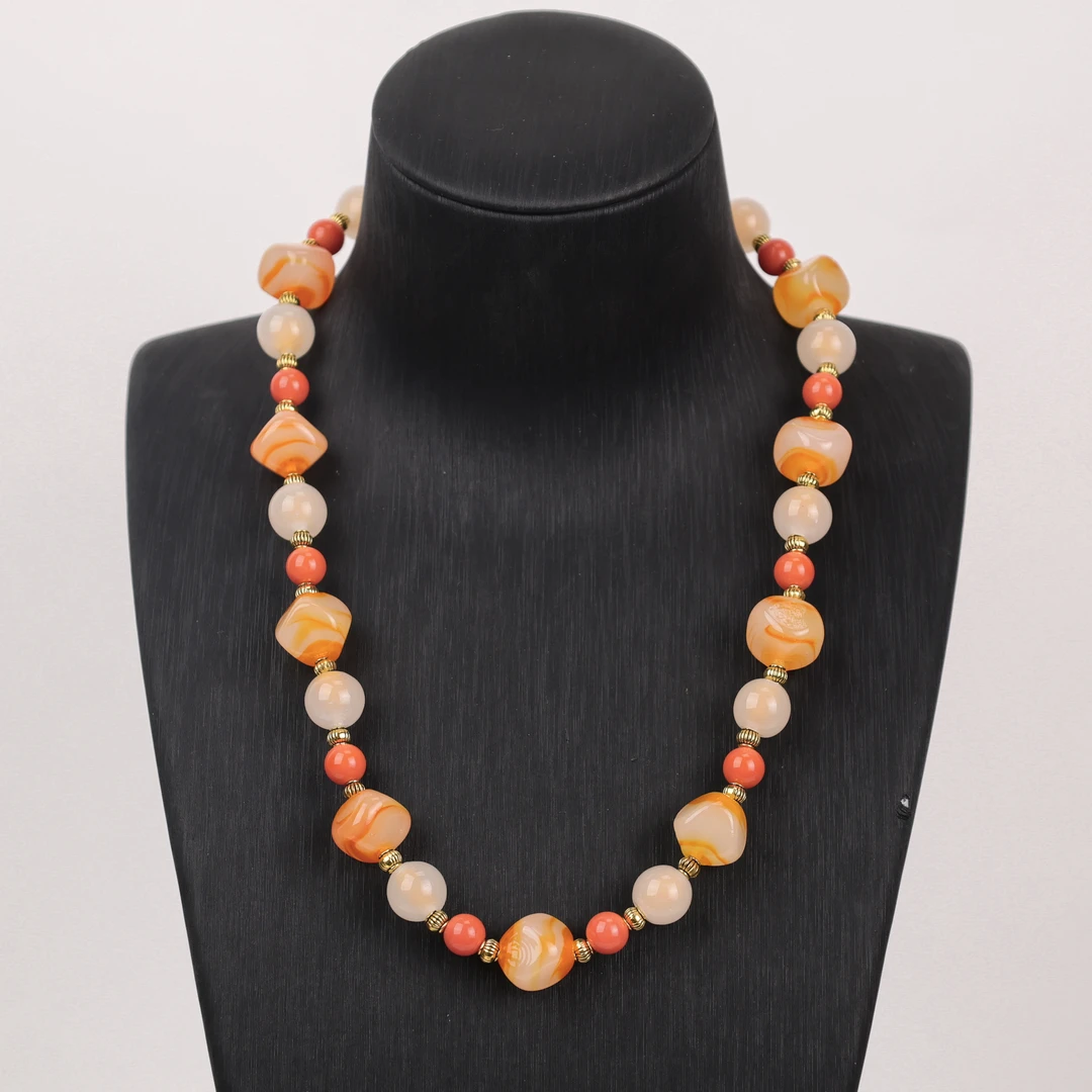 合金项链 玉楼东合金项链 LZ2127 橙色搅料方块橙色套料琉璃项链