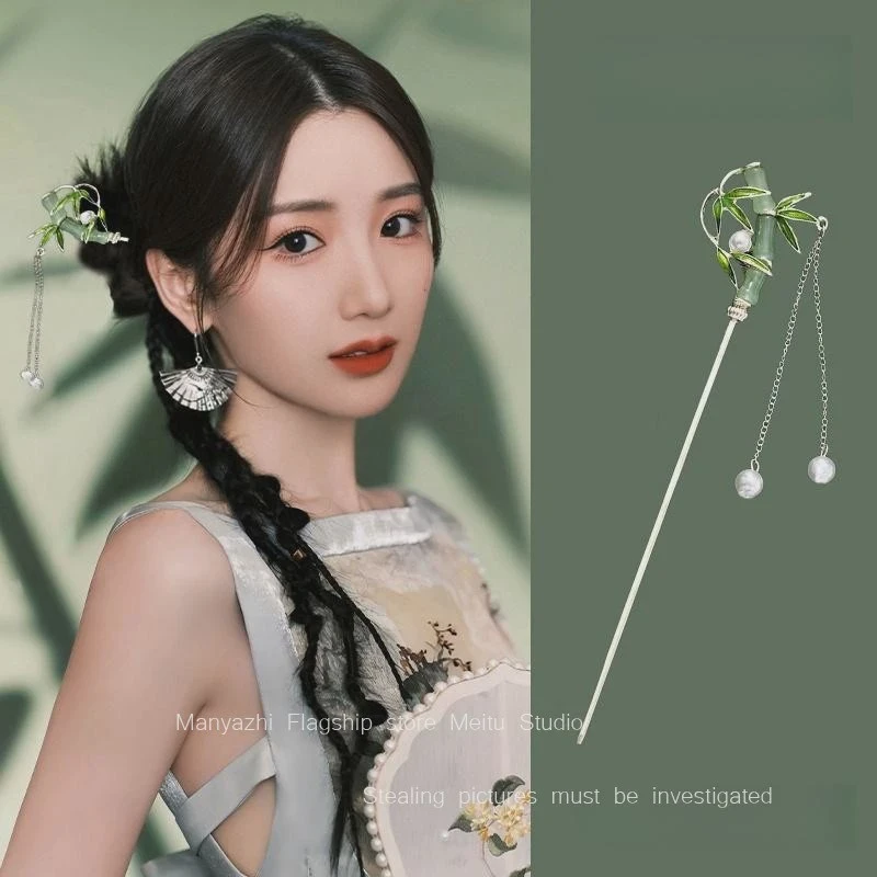 中式竹节！古风旗袍流苏发簪！2025新款国风气质高级感簪子清冷感