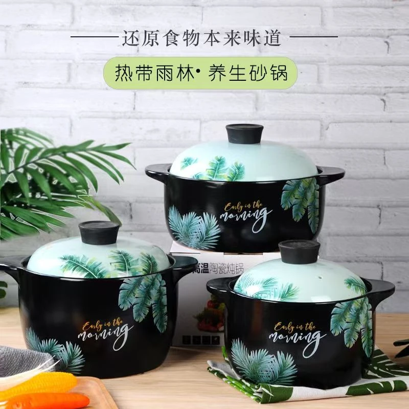 陶瓷砂锅热带雨林家用砂锅炖锅芭蕉叶沙锅网红同款砂锅炖锅