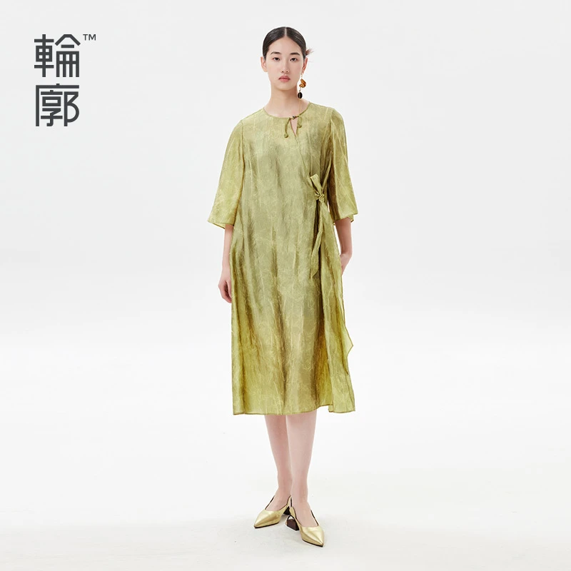 轮廓原创气质中式复古连衣裙宽松七分袖夏轻薄显瘦时尚L232Y010