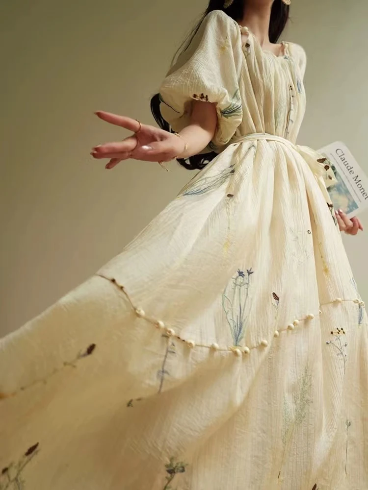 【001-100编码】欧若风夏季气质新款韩版显瘦v领沙滩度假连衣长裙