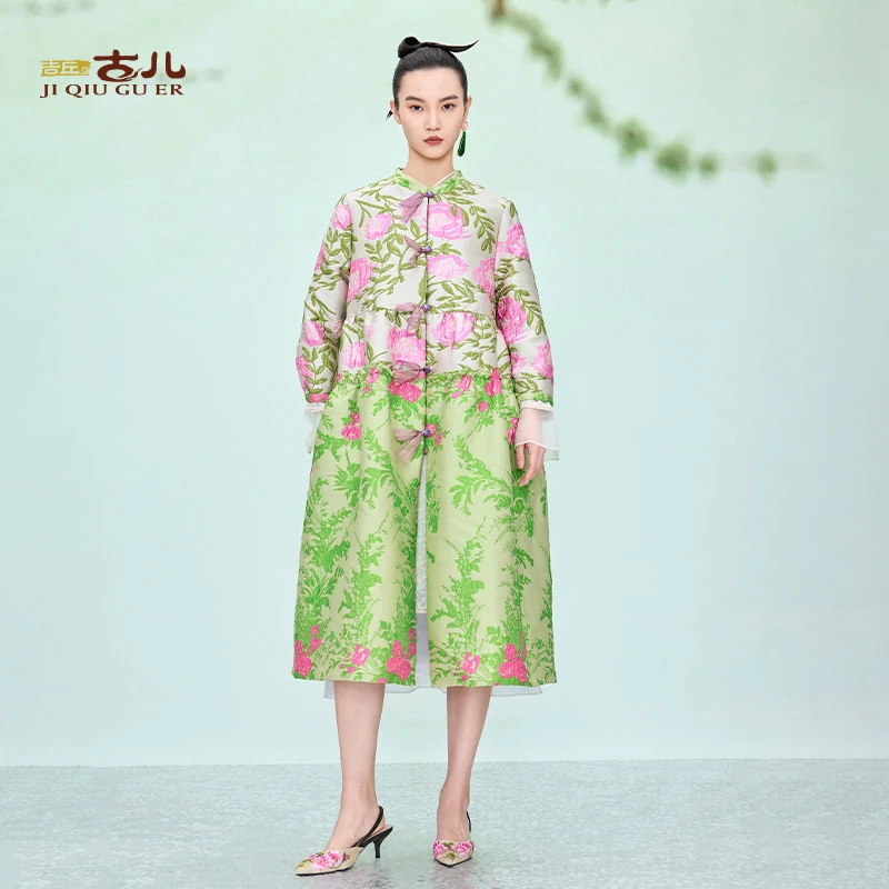 吉丘古儿翠微国风新中式复古外套时尚气质中长款优雅风衣G251Y030