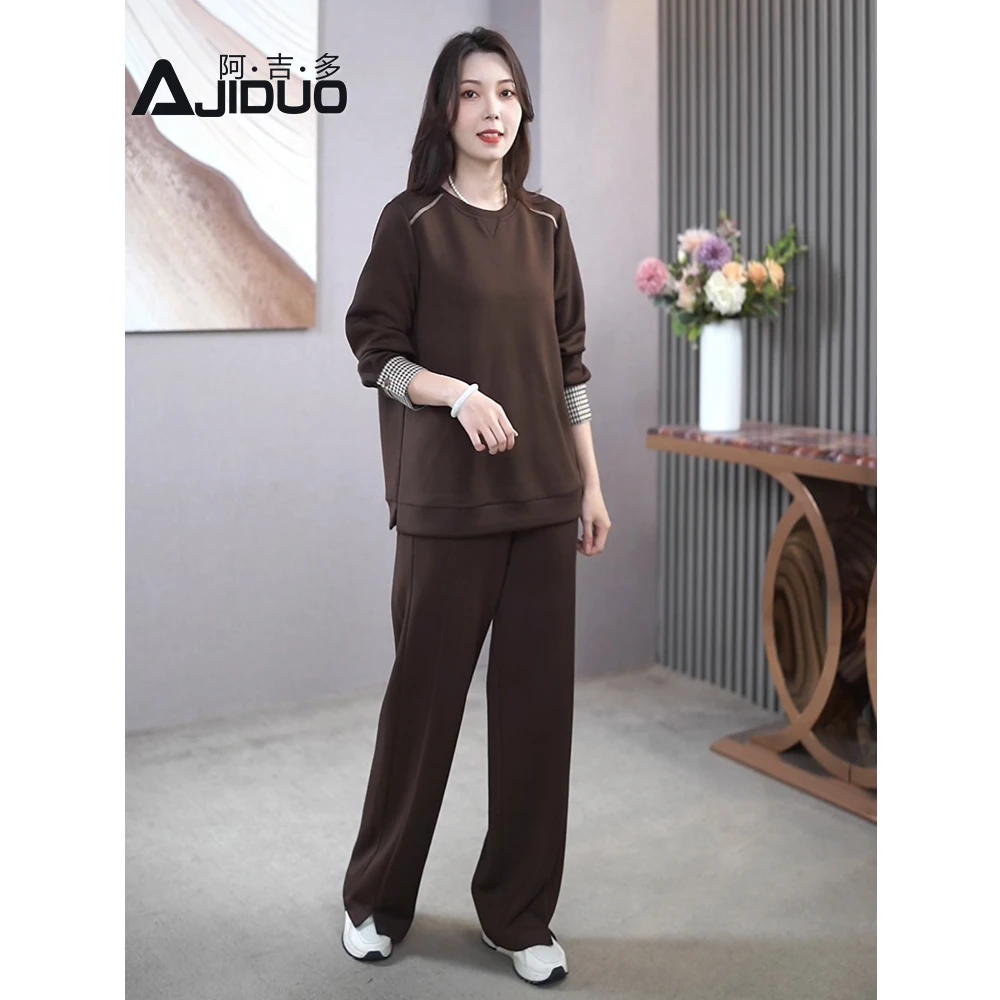 2025秋季新款大码显瘦套装女时尚休闲减龄胖mm卫衣+直筒裤两件套