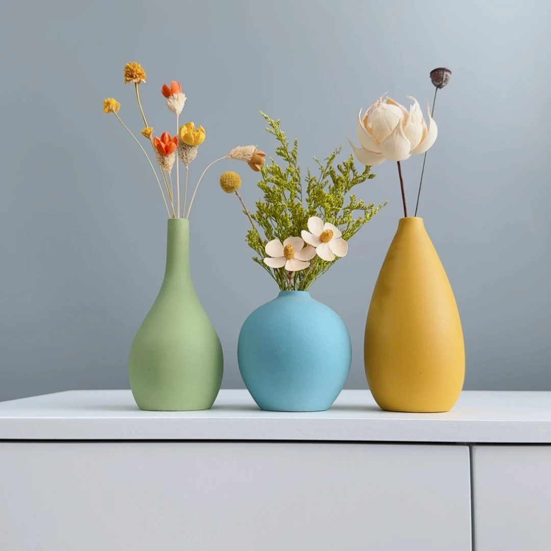 摆件陶瓷小花瓶摆件含花总高约20-30cm