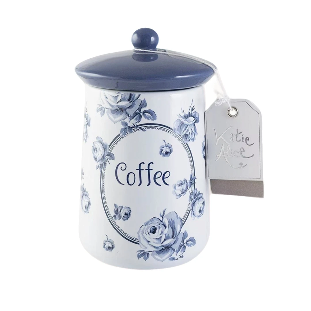 【KA家】600ML 白底蓝玫瑰(Coffee)储物罐 密封罐 VINTAGE INDIGO