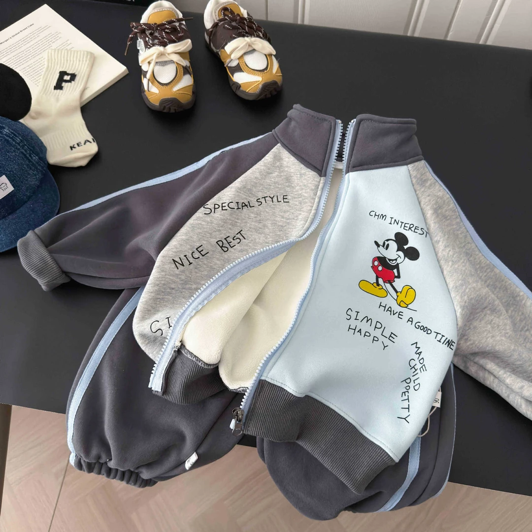 加绒2025秋冬男童衣服儿童卡通百搭纯棉洋气套装爆款a类童装舒服，