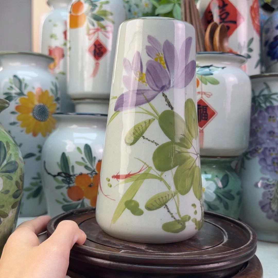 景德镇陶瓷手绘花瓶无孔