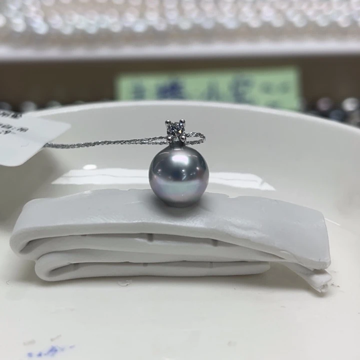 银S925镶嵌吊坠(不含链)海水珍珠9-10m 4号
