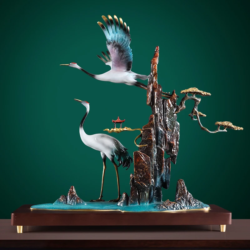 生财有鹿黄铜鹿摆件中式家居酒柜玄关装饰品松鹤延年乔迁开业礼物