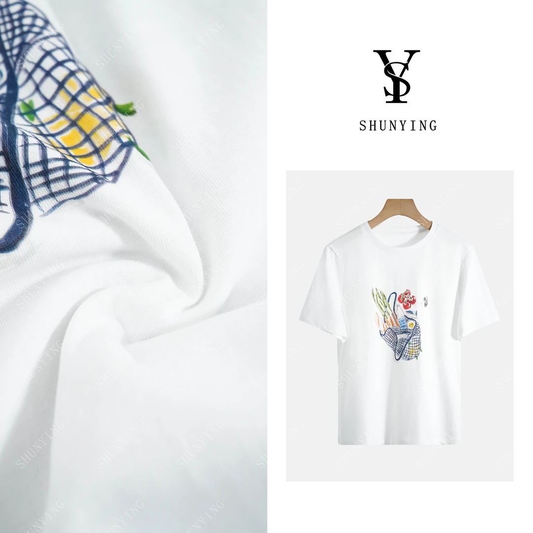 【仟娜】软糯舒适~洋气设计感小众印花气质减龄T恤SY71T5183