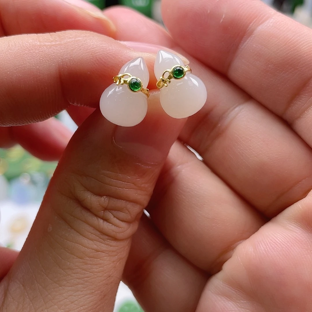 银S925镶嵌和田玉耳饰