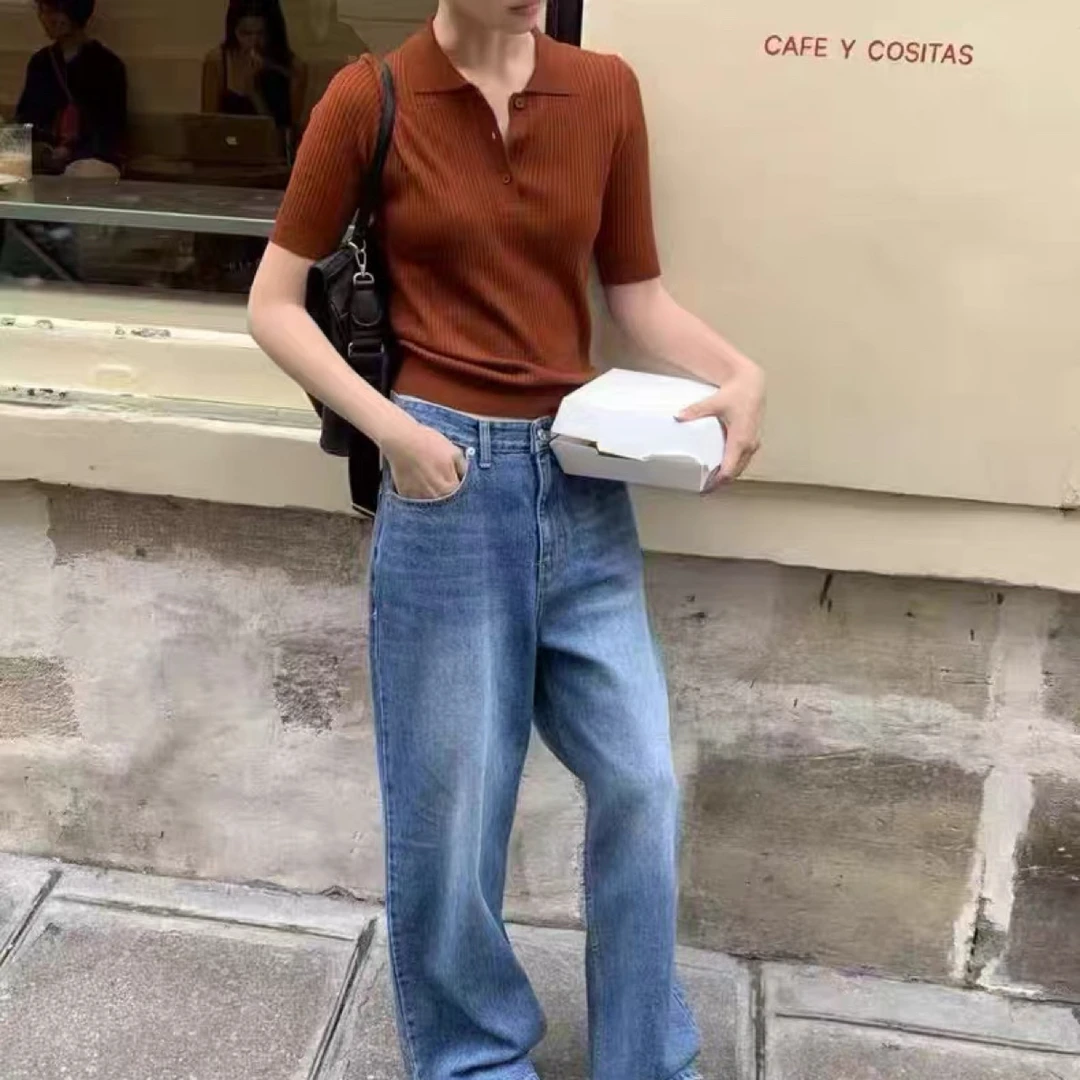 正品秋季现货韩东大门MOHHE简单百搭弯刀牛仔休闲裤