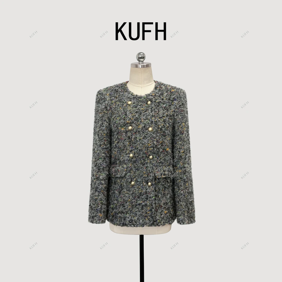 KUFH【珊瑚海】小香风羽绒 羊毛冬季零下厚款保暖上衣 新国标90绒