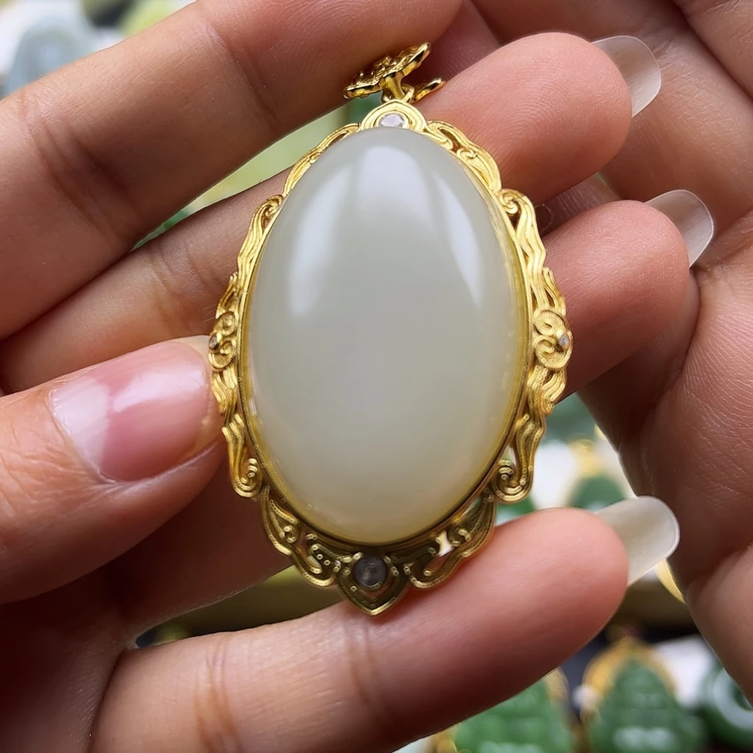 和田玉银S925镶嵌颈饰