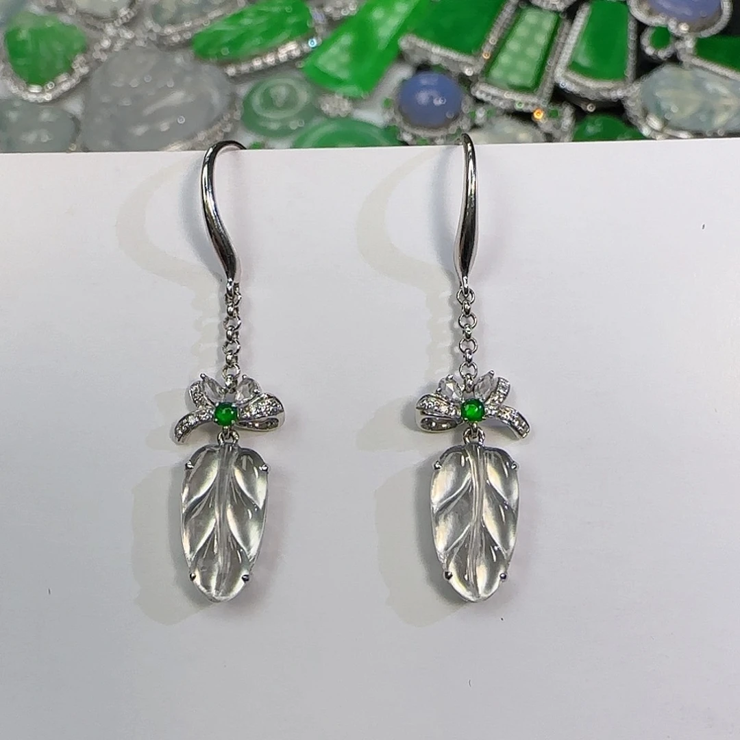 翡翠耳饰18K金镶嵌天然翡翠