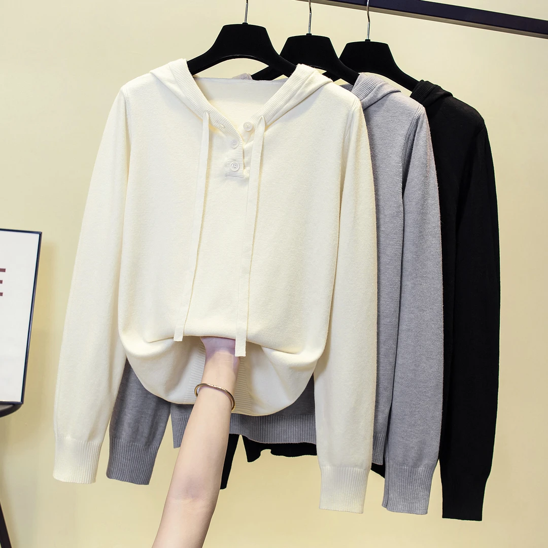 大码女装2025秋装新款洋气针织衫上衣胖妹妹宽松连帽打底衫潮