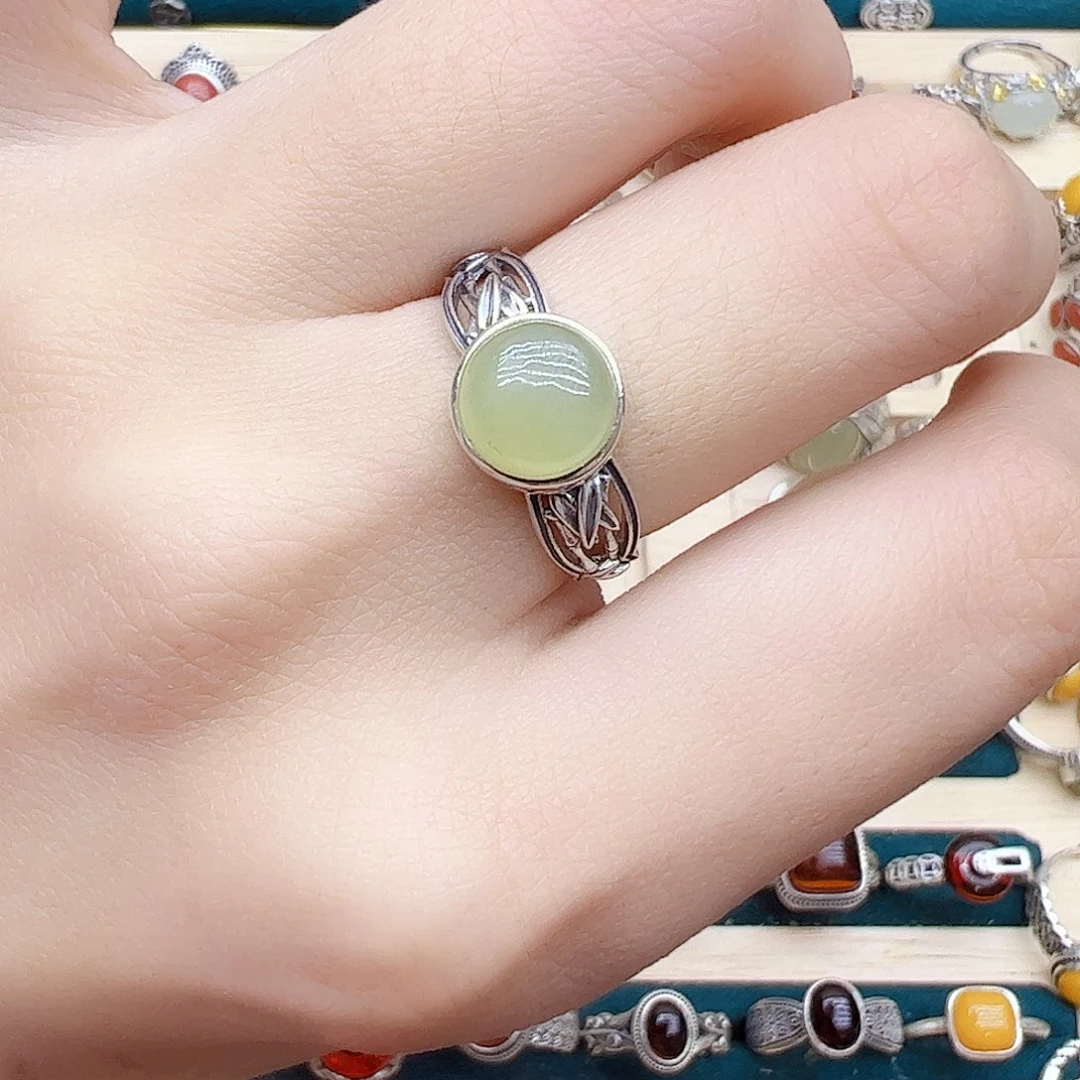 和田玉戒指银S925镶嵌