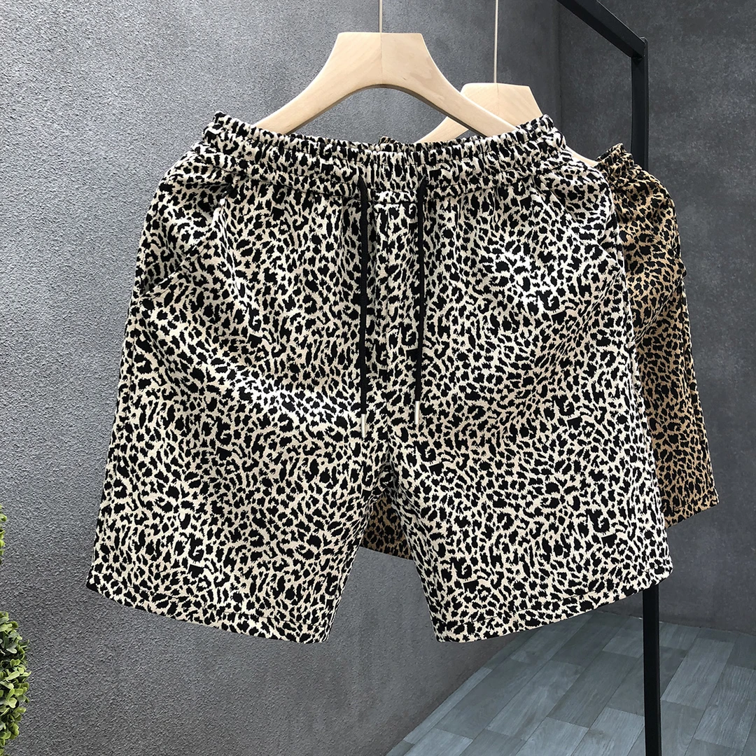 NXVC夜店风网红豹纹短裤男潮牌夏天居家五分裤2025夏季新款沙滩裤