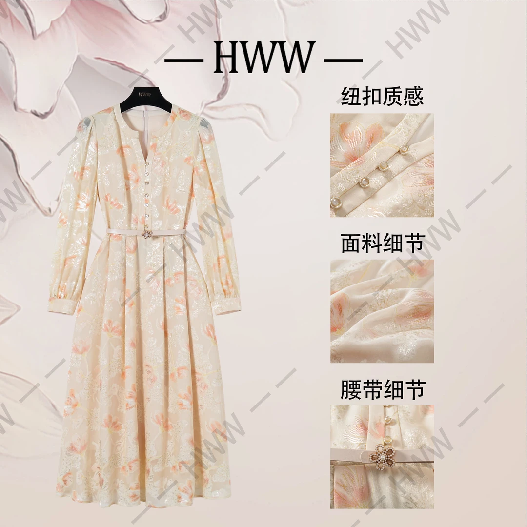 【赫尔温】100%桑蚕丝设计师款时尚收腰显瘦连衣裙DHZFF408267