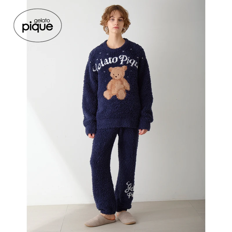 gelato pique25秋冬新品男睡衣半边绒小熊套头衫圣诞PMNT255077