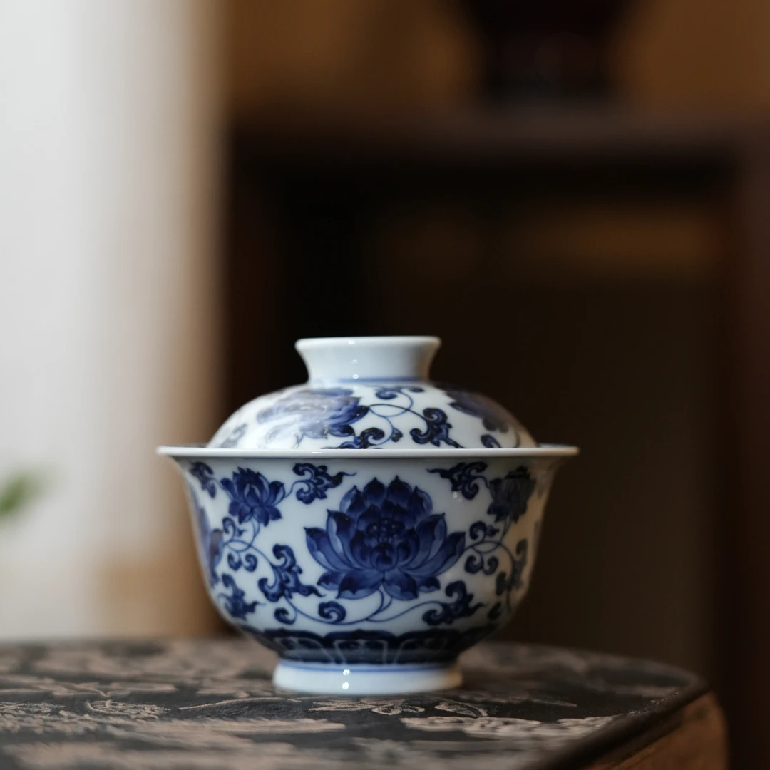 【雲梦】WHT-青花好运莲盖碗