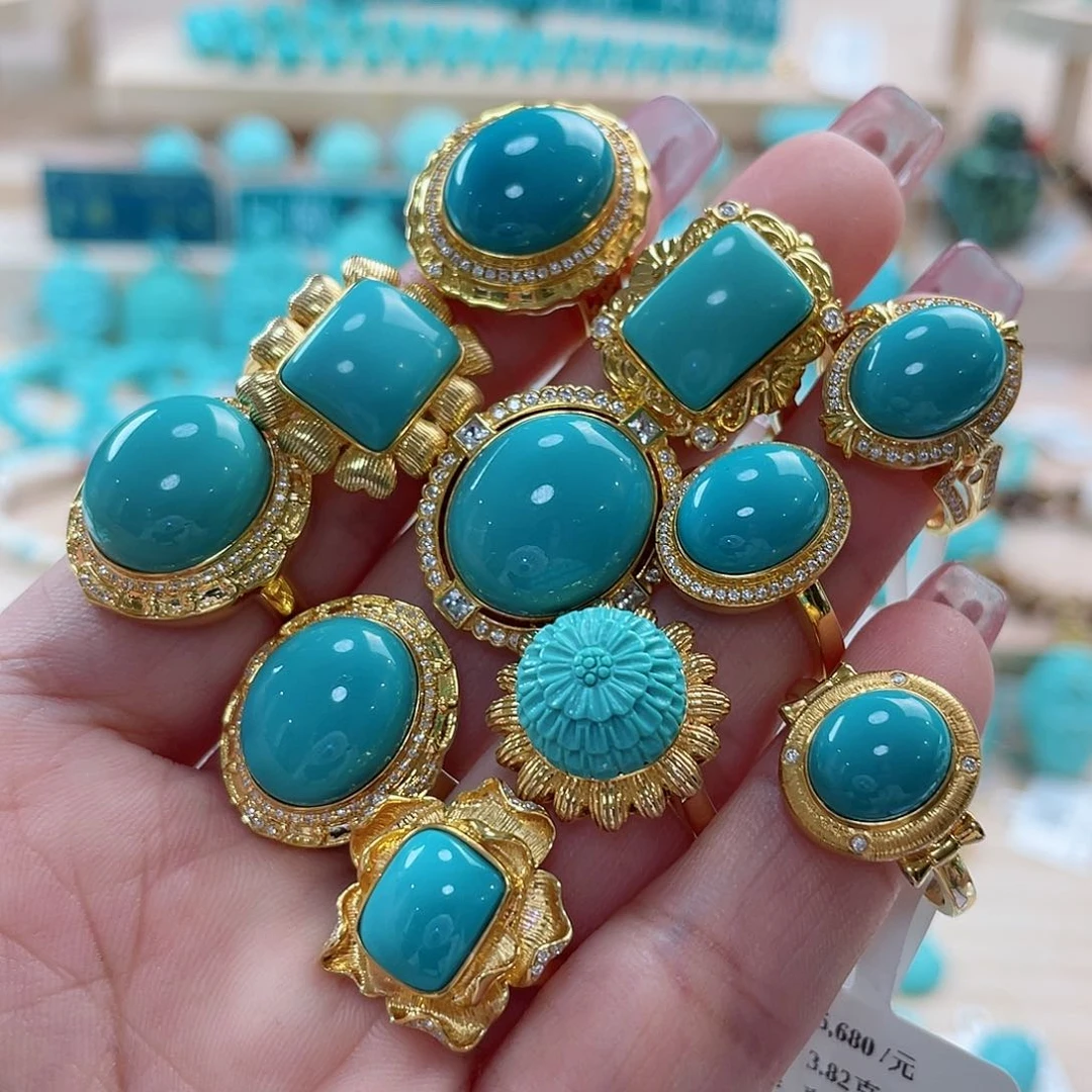 绿松石珠宝奇石18K金镶嵌