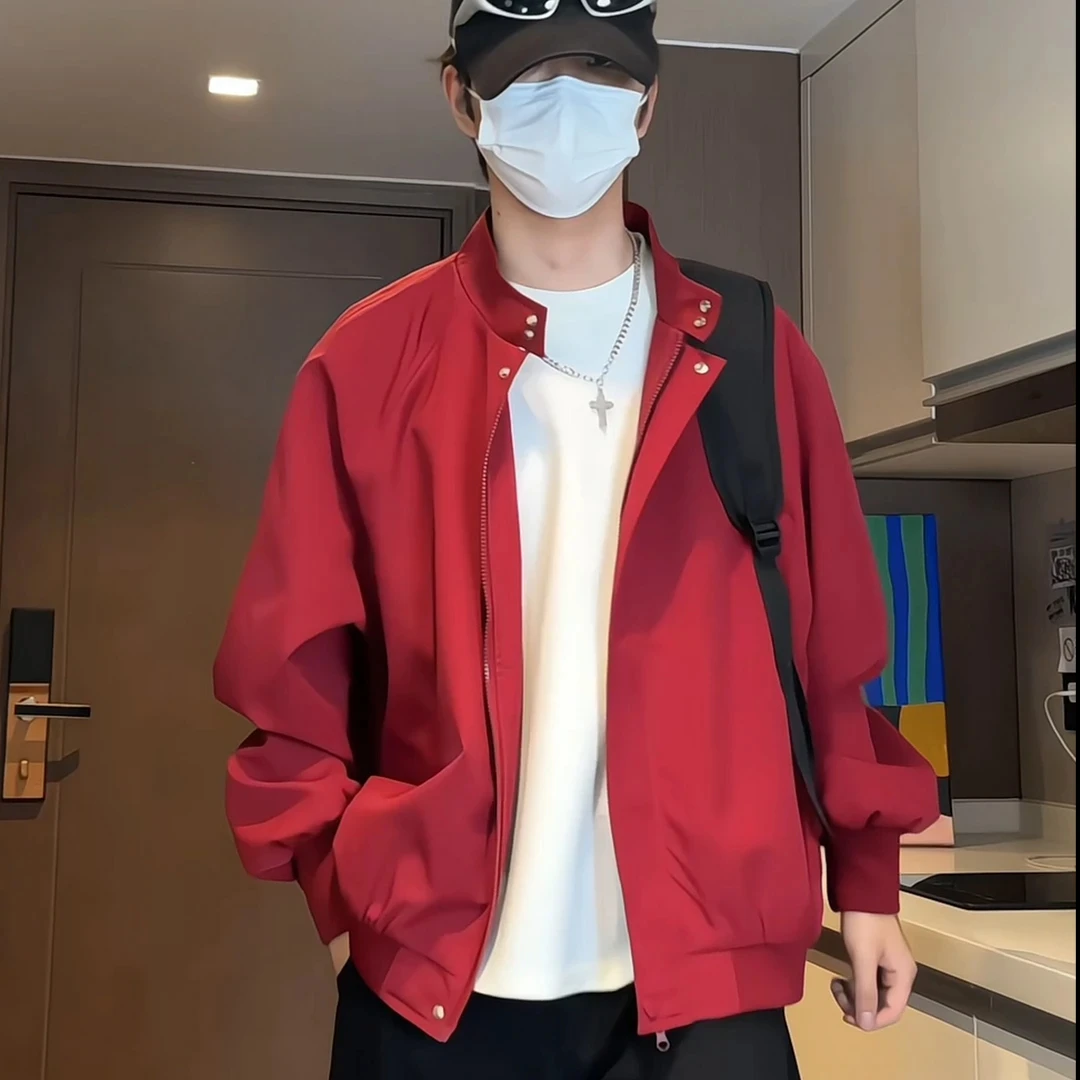 2025秋季新款立领男士夹克港风休闲百搭男士秋季港风宽松牛仔夹克